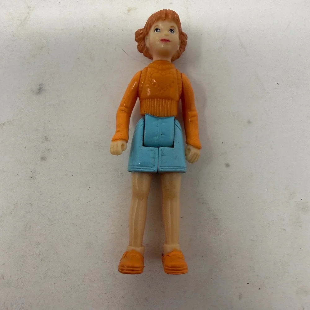 VTG Sweet Streets Miniature Girl Doll Figure Orange Sweater Blue Skirt 3.25 Inch